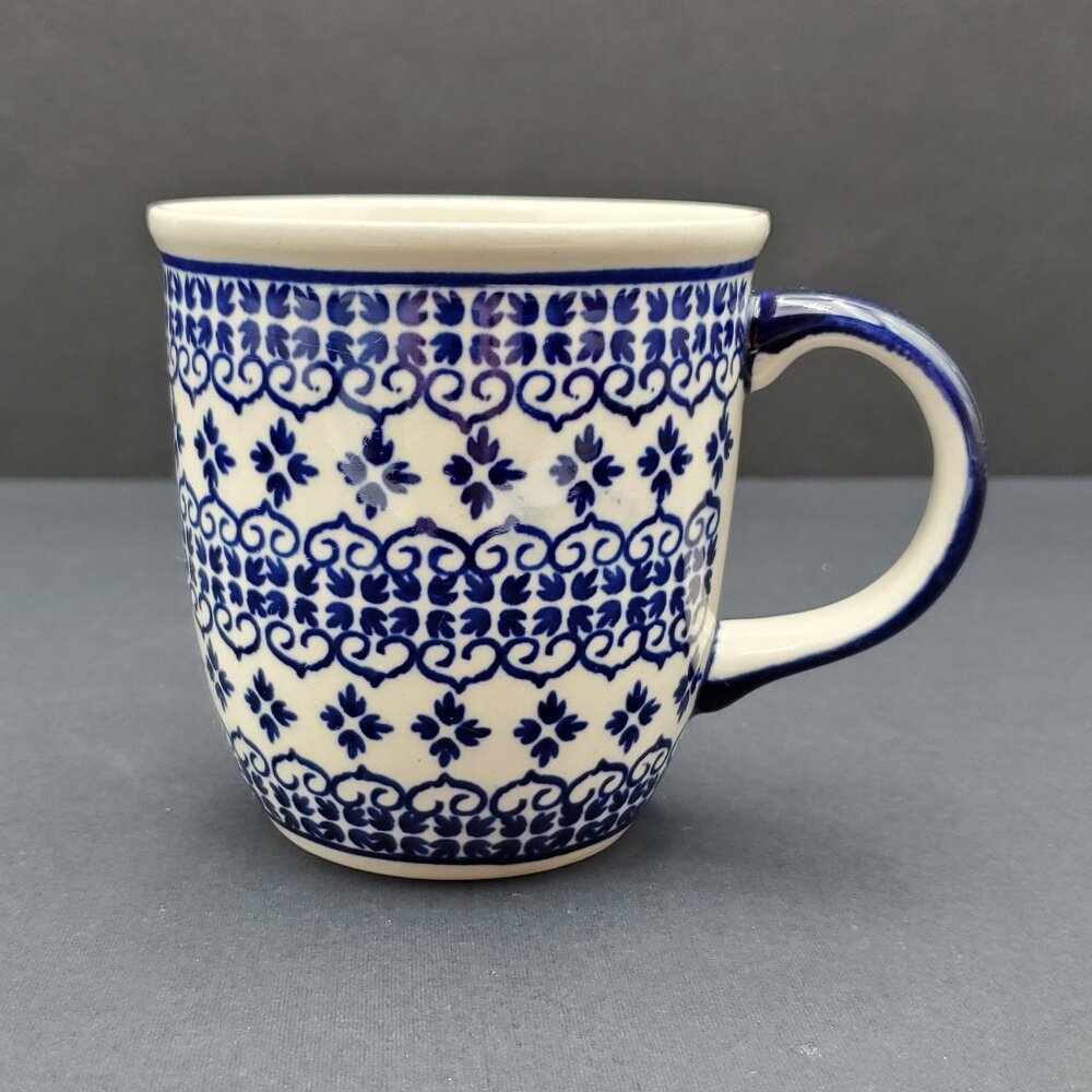 Polish Pottery Blue Flowers Blue Scrolls Mug Boleslawiec Pottery Coffee Mug